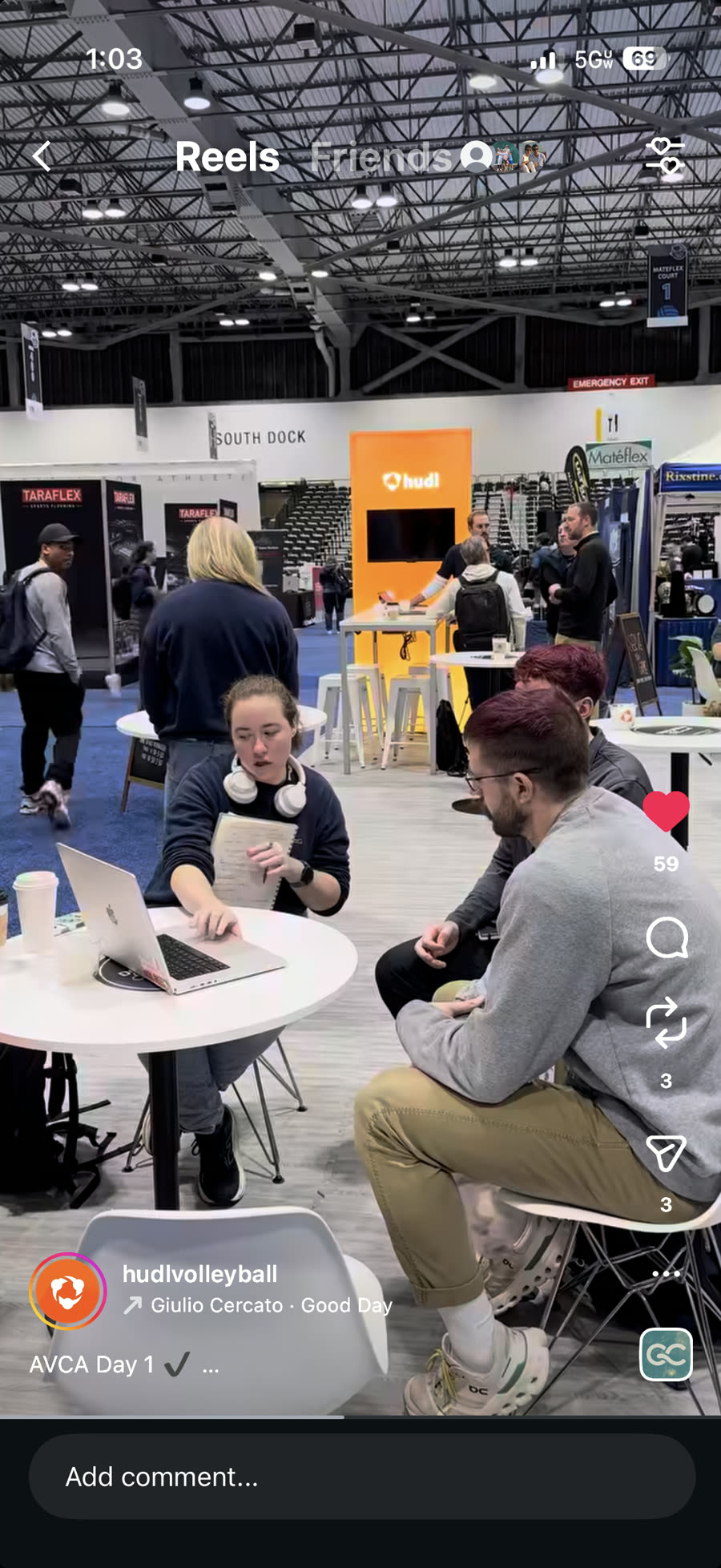 Working the Hudl volleyball booth at a trade show