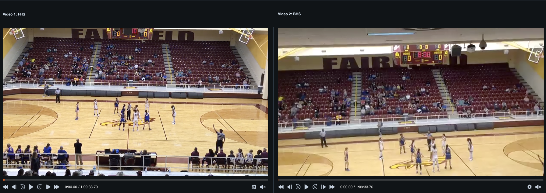 Both video submissions loaded side by side, each with its own transport controls